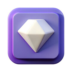 Aufkleber - 3d render of a white diamond gem on purple square button isolated on transparent background