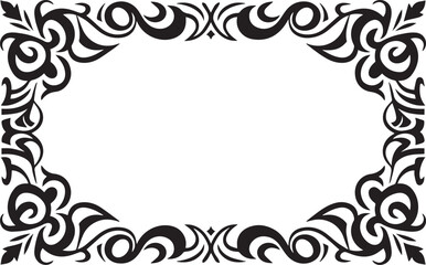Poster - Elegant black ornamental scrollwork border design with swirling curves and floral elements on white background