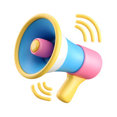 Aufkleber - Bright colorful 3D cartoon icon of a pastel colored megaphone or speaker emitting vibrant sound waves with a clean smooth and playful design on a white background
