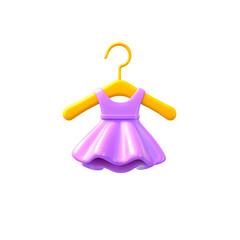 Aufkleber - Bright and cheerful 3D of a pastel purple dress hanging on a yellow hanger in a minimalist and soft visual style