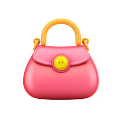 Aufkleber - A vibrant pastel colored pink handbag with a stylish yellow button clasp and a soft rounded handle against a simple white background