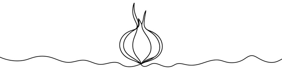 Onion icon. Continuous one line drawing of onion. Onion in one line style, isolated on white background. Vector illustration.