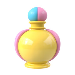 Aufkleber - 3D rendered image of a colorful geometric perfume bottle icon in pastel tones of yellow pink and blue with a clean shiny and reflective surface against a transparent background