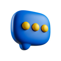 Aufkleber - Minimalist 3D rendering of a soft rounded blue chat bubble icon with three yellow dots in a playful pastel inspired digital design