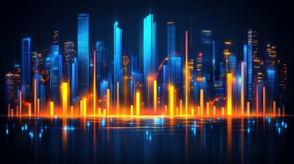 Poster - Dynamic Abstract Financial Growth Visualization with Modern Metropolitan Elements and Vibrant Colors