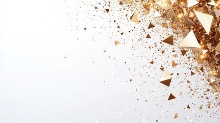 Poster - Golden triangles and glitter on white, sparkling abstract
