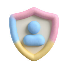 Aufkleber - A minimalist pastel colored 3D clay style icon depicting a shield shaped emblem that represents a user profile or avatar