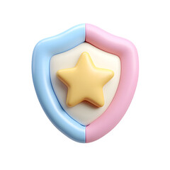 Aufkleber - A 3D clay style icon featuring a pastel colored shield with a centered yellow star symbol showcasing a soft smooth surface and minimal cute design on a plain white background
