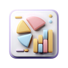 Aufkleber - Stylized 3D icon of an analytics dashboard featuring a pie chart bar graph and other geometric shapes in a pastel color palette with a smooth