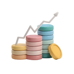 Poster - Pastel colored stacked coins forming a graph with an upward trend line representing financial growth and progress