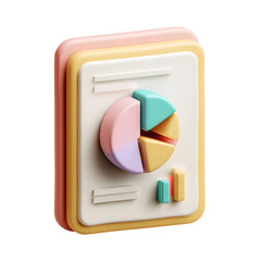 Aufkleber - Colorful 3D icons representing a pie chart and bar chart on a simple document style background with a pastel color palette and a smooth minimal design
