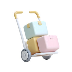 Aufkleber - A minimalist 3D render of a hand truck or dolly carrying two pastel colored boxes in a clean centered composition on a white background