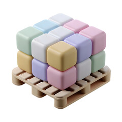 Aufkleber - A minimal modern composition of pastel colored cubes arranged neatly on a wooden pallet platform creating a simple and elegant display