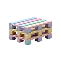 Aufkleber - A collection of pastel colored wooden blocks arranged in a geometric stacked pattern creating a visually appealing and minimalist design piece