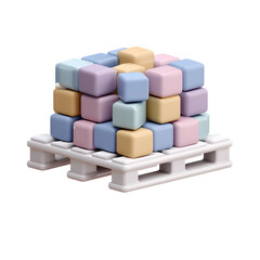 Aufkleber - A 3D rendering of a pallet loaded with a stack of soft pastel colored geometric cubes presented in a clean minimalist design