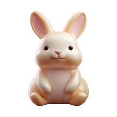 Aufkleber - Adorable 3D clay style icon of a soft smooth and minimal sitting bunny rabbit in a pastel color palette against a clean white background