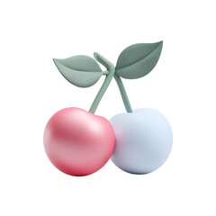 Aufkleber - Stylized 3D cherries in a pastel color palette with a smooth clay like texture and minimalist design elements