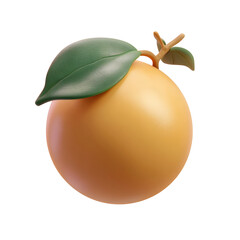Aufkleber - Vibrant 3D clay style icon depicting a orange fruit with a lush green leaf set against a clean white background