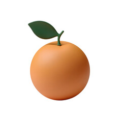 Aufkleber - A stylized 3D clay textured orange fruit with a green leaf set against a clean white background with a minimalist pastel toned design