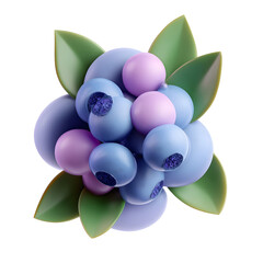 Aufkleber - A digital depicting a cluster of plump pastel colored blueberries surrounded by smooth green leaves in a minimalist clay style icon arrangement against a clean white background