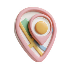 Aufkleber - A minimalist 3D clay style icon depicting a map navigation symbol with a food pin in a soft pastel color palette and smooth cute design