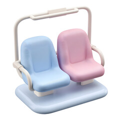 Aufkleber - A 3D rendered icon of a ski lift chair with two seats in a soft pastel color palette and a simple minimal design centered on a white background