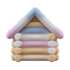 Aufkleber - A cozy pastel colored wooden cabin house with a smooth minimalist design and a soft inviting appearance centered on a plain white background