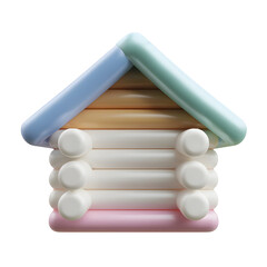 Aufkleber - Whimsical 3D of a small wooden log cabin house in a soft pastel color palette with a smooth minimalist design