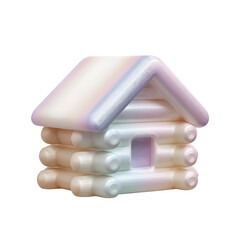 Aufkleber - Minimalist 3D render of a pastel colored clay textured cabin house icon with a soft smooth surface and a centered geometric design on a clean white background