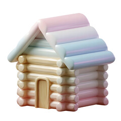 Aufkleber - A 3D clay style icon of a wooden log cabin house with a pastel color palette soft and smooth surface texture and a cute minimalist design centered on a white background without shadows