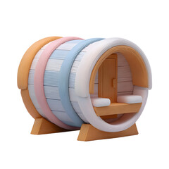 Aufkleber - A pastel colored barrel sauna cabin with a smooth soft and minimalist design centered on a white background