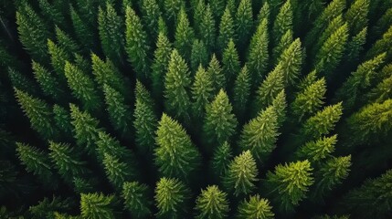 Beautiful pine trees in a lush green forest