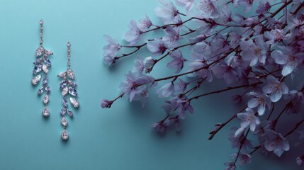 Poster - An artistic arrangement of diamond earrings alongside fresh flowers, creating a harmonious blend of nature and luxury in a beautifully styled scene