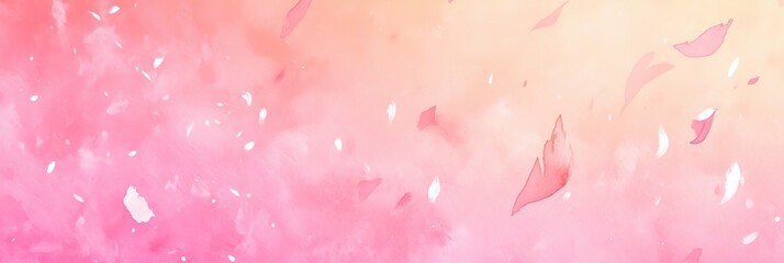 Poster - Elegant Watercolor Floral Background with Soft Pink and Peach Tones Featuring Delicate Flower Petals
