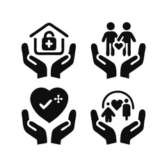 Poster - Comprehensive icon set featuring various symbols related to care support healthcare assistance and well being suitable for web design mobile applications and print materials promoting