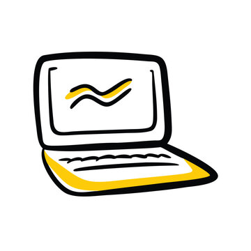 A yellow and black laptop is isolated on white background