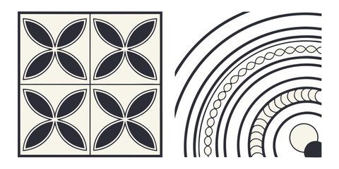 Fototapete - Twelve abstract minimal geometric shapes in a mid century modern style featuring a clean design with basic shapes and a limited color palette suitable for