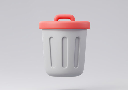 Minimal Gray Trash Can with Pink Lid on Clean Background