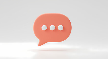 Poster - Minimalist Coral Speech Bubble with Three Dots on White Background
