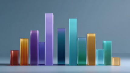 Poster - A clean, minimalist D bar chart with sleek, glossy bars in different heights, each representing financial growth over time, set against a neutral backdrop