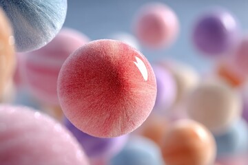 Poster - Pastel colored spheres floating in a soft, abstract three-dimensional background