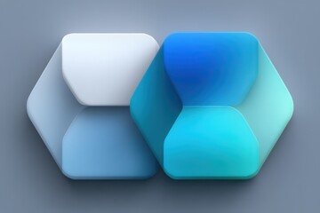 Poster - Geometric abstract composition featuring colorful hexagonal elements in soft blue tones