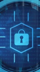 Poster - Animation of shapes and digital padlock in circle over servers