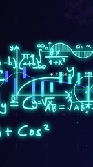 Poster - Animation of mathematical equations over data processing on blue background