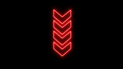 Wall Mural - download arrow icon illustration on black background. Neon arrow points to the down.