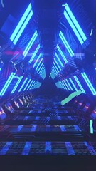 Poster - Animation of abstract shapes over blue neon tunnel