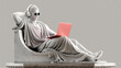 © Md.Nazmul Haque - Modern Greek Marble Statue with Headphones and Laptop – Conceptual Business Illustration on Pastel Background Confident greek businessman marble statue sculpture thinking and working with laptop