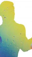 Poster - Animation of silhouette of businessman talking with liquid texture on white background