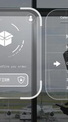 Poster - Animation of data on screens over caucasian businessman with smartphone