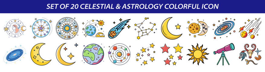 Wall Mural - Set of Celestial and Astrology Icons - Cosmos & Zodiac Signs